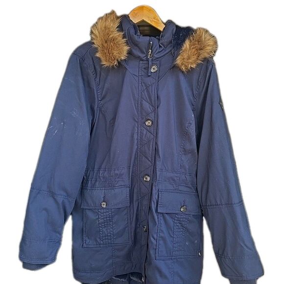 Hollister Women’s Parka Coat XXL Heavy TEDDY Lined Winter Navy Blue Y2k - Picture 1 of 9